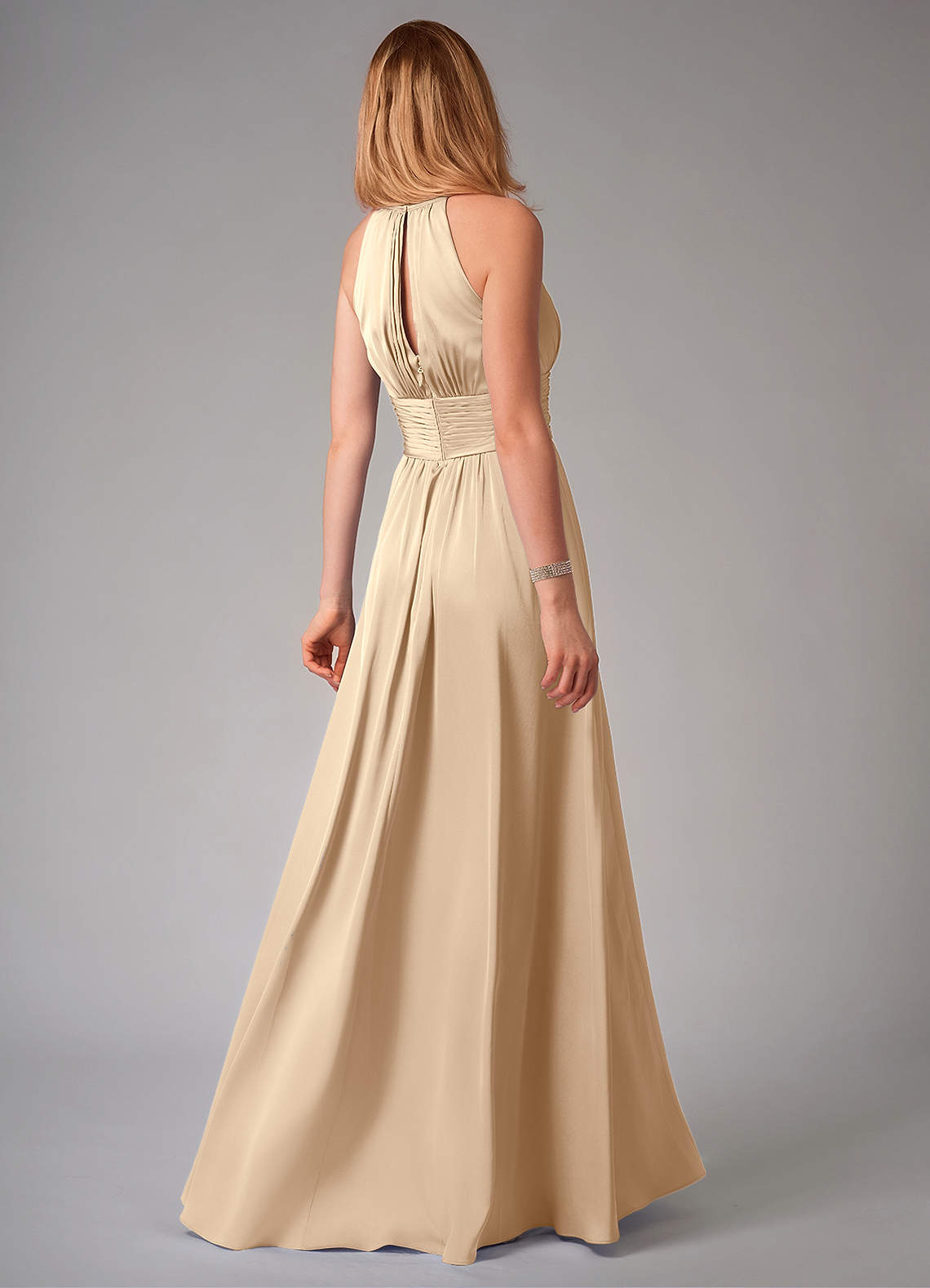 Bonnie A-Line Halter Stretch Satin Bridesmaid Dress in Champagne