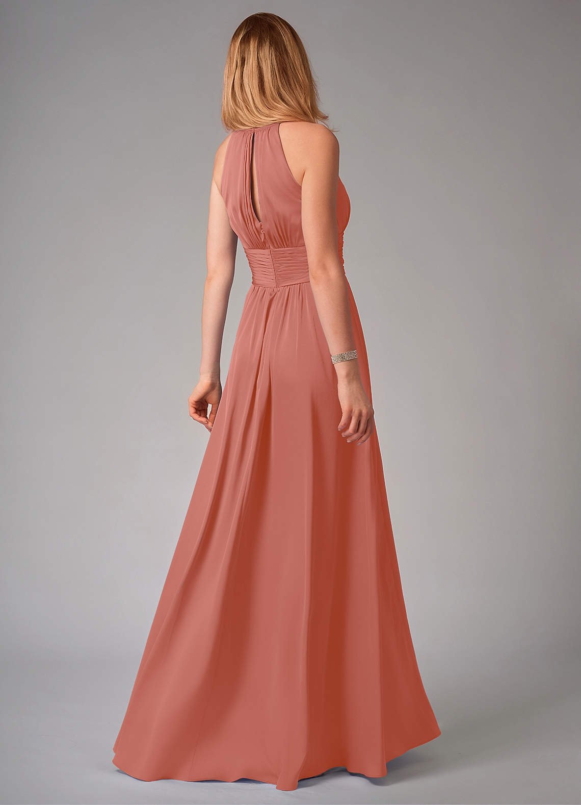 Bonnie A-Line Halter Stretch Satin Bridesmaid Dress in Salmon Pink