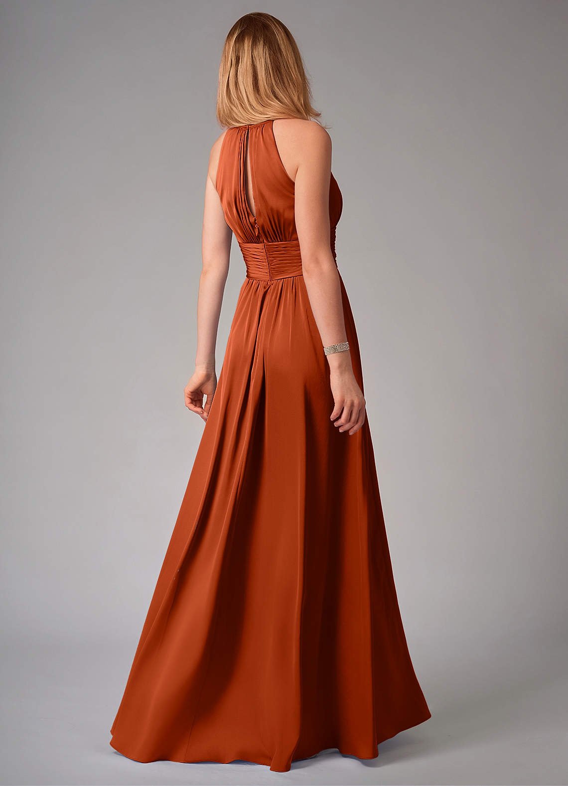 Bonnie A-Line Halter Stretch Satin Bridesmaid Dress in Paprika
