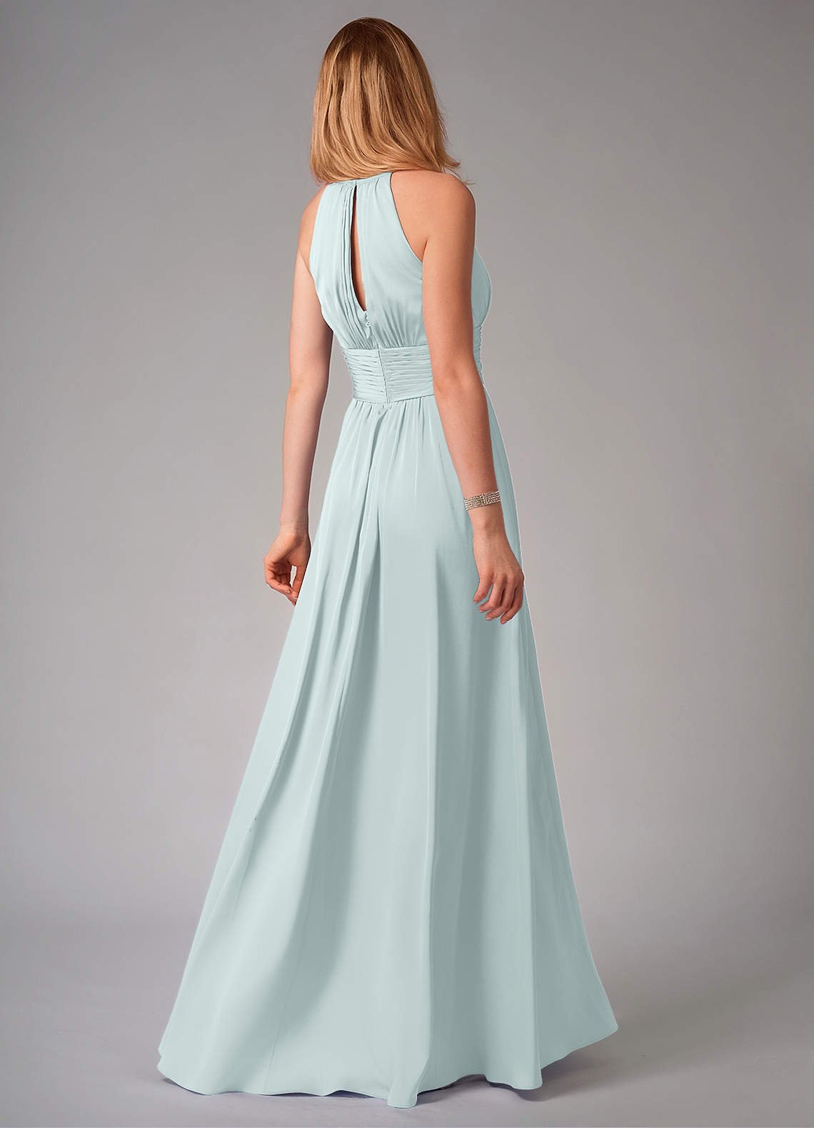Bonnie A-Line Halter Stretch Satin Bridesmaid Dress in Mist
