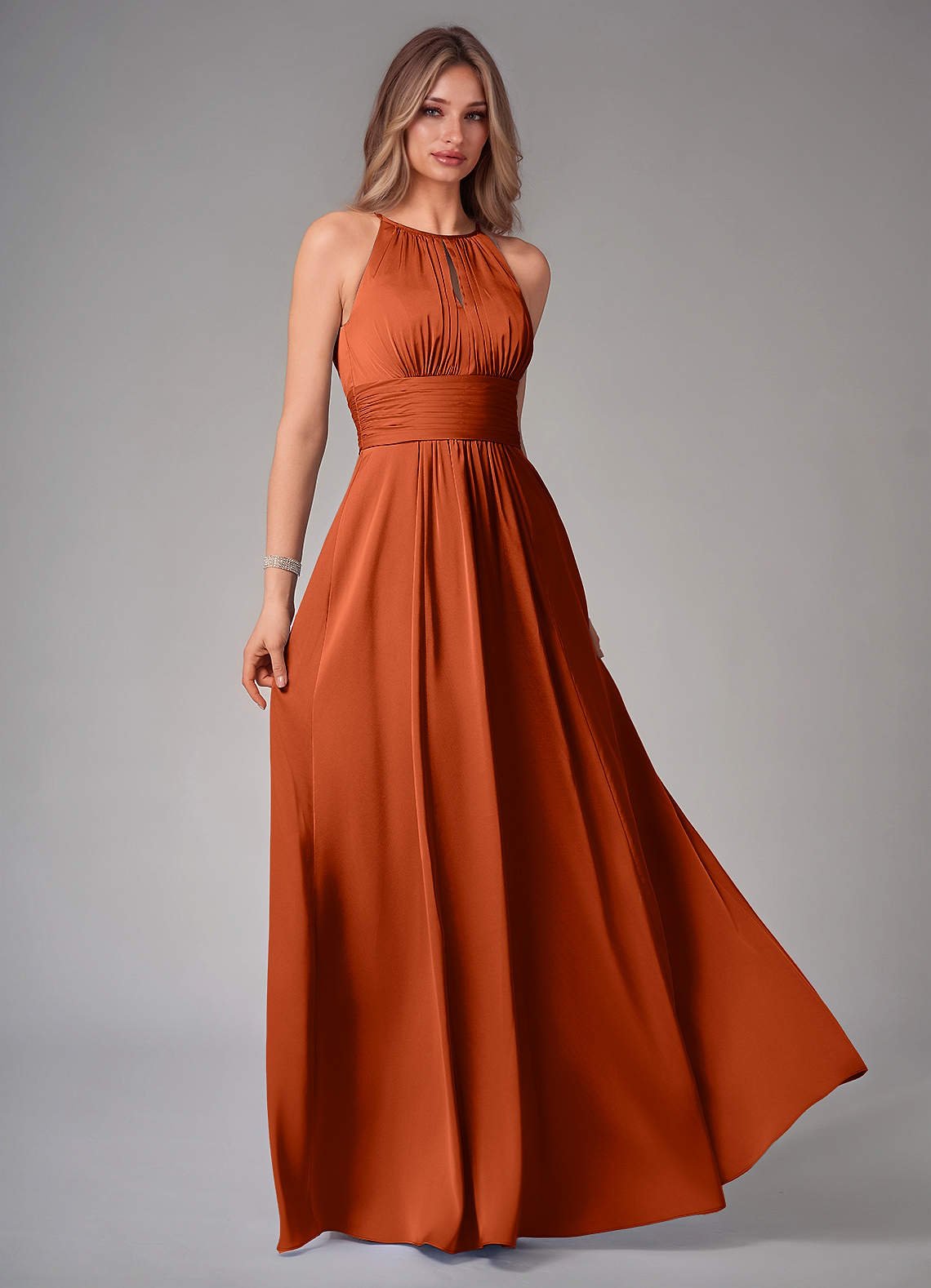 Bonnie A-Line Halter Stretch Satin Bridesmaid Dress in Paprika