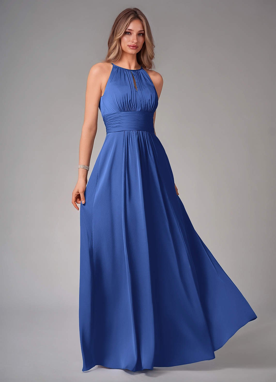 Bonnie A-Line Halter Stretch Satin Bridesmaid Dress in Royal Blue