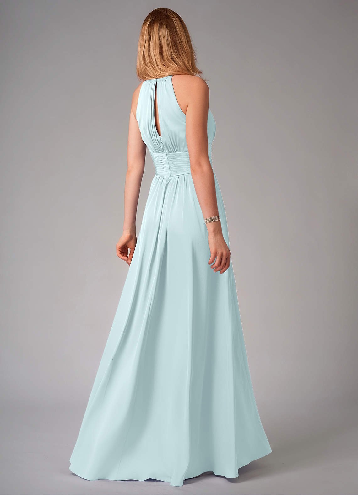Bonnie A-Line Halter Stretch Satin Bridesmaid Dress in Sea Glass