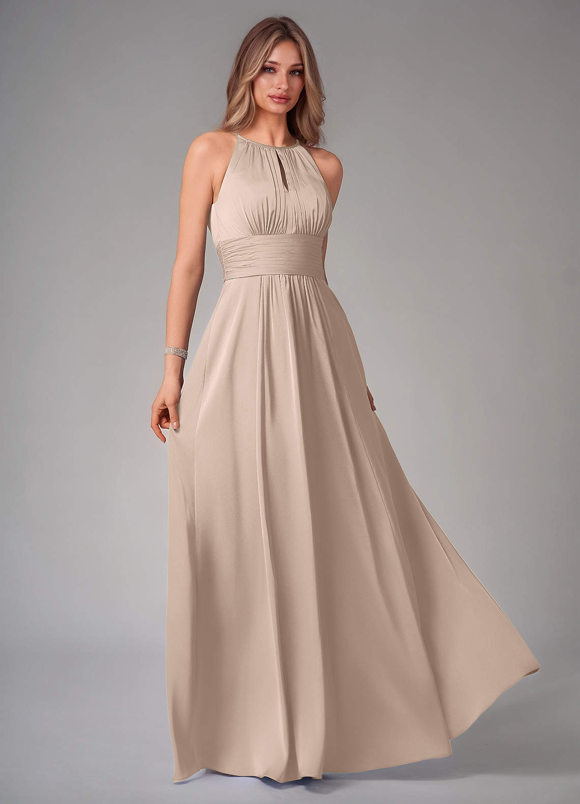 Bonnie A-Line Halter Stretch Satin Bridesmaid Dress in English Rose