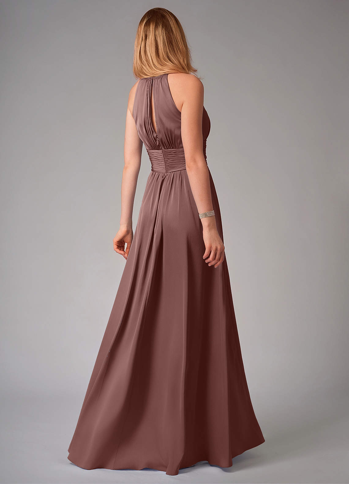 Bonnie A-Line Halter Stretch Satin Bridesmaid Dress in Espresso