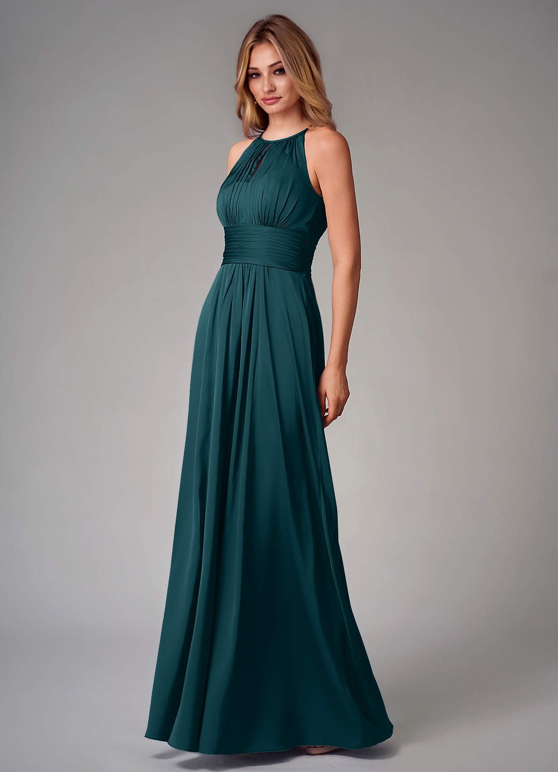Bonnie A-Line Halter Stretch Satin Bridesmaid Dress in Pine