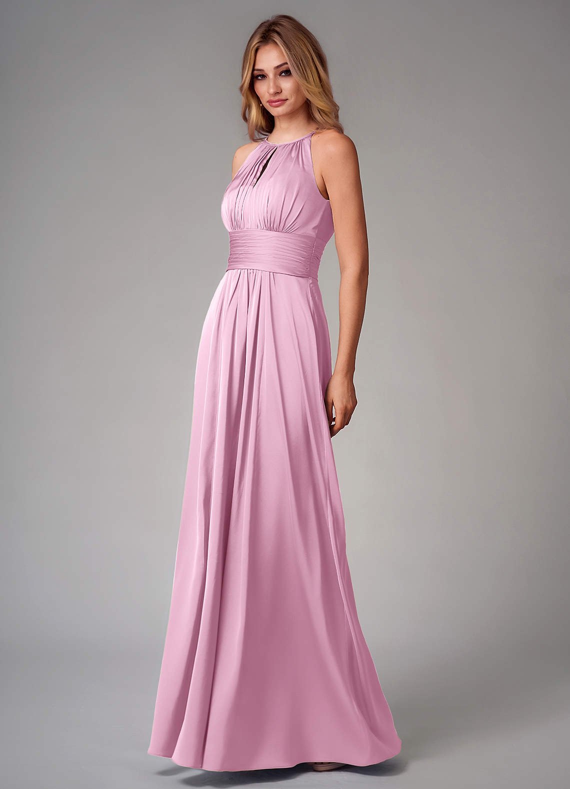 Bonnie A-Line Halter Stretch Satin Bridesmaid Dress in candy pink