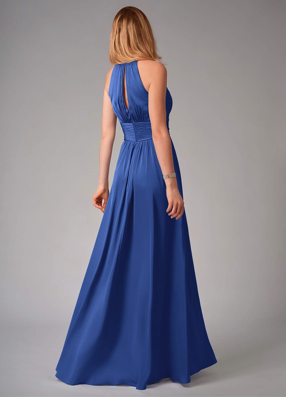 Bonnie A-Line Halter Stretch Satin Bridesmaid Dress in Royal Blue