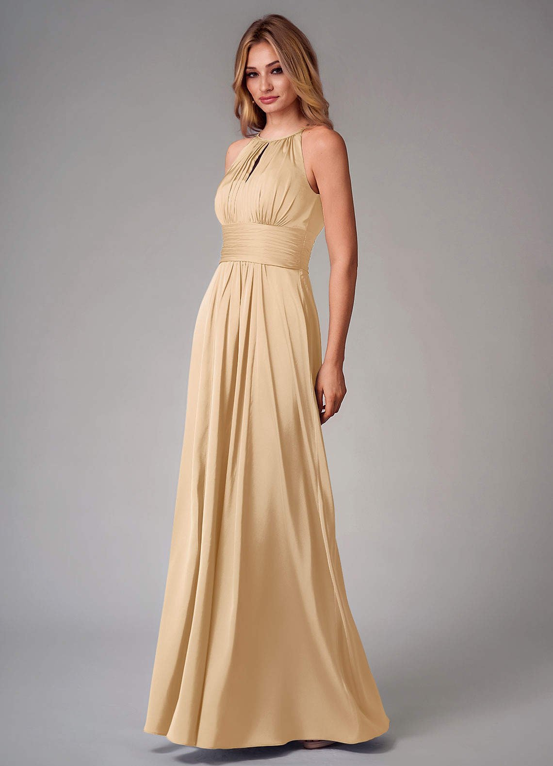 Bonnie A-Line Halter Stretch Satin Bridesmaid Dress in Gold