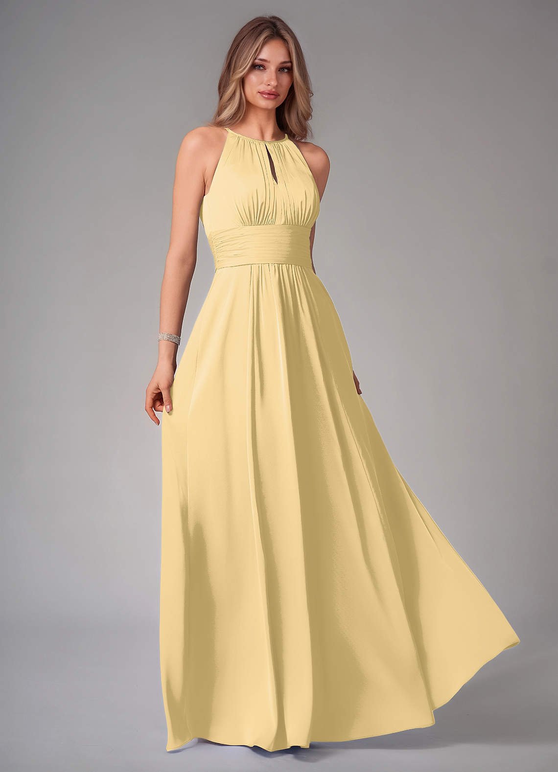 Bonnie A-Line Halter Stretch Satin Bridesmaid Dress in Butter