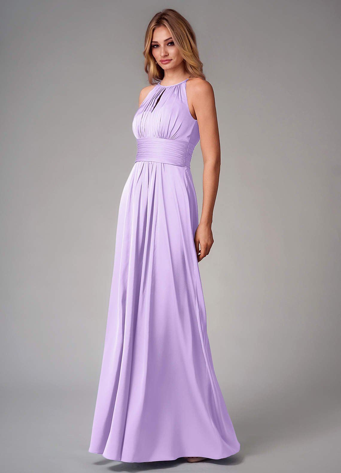 Bonnie A-Line Halter Stretch Satin Bridesmaid Dress in Lilac