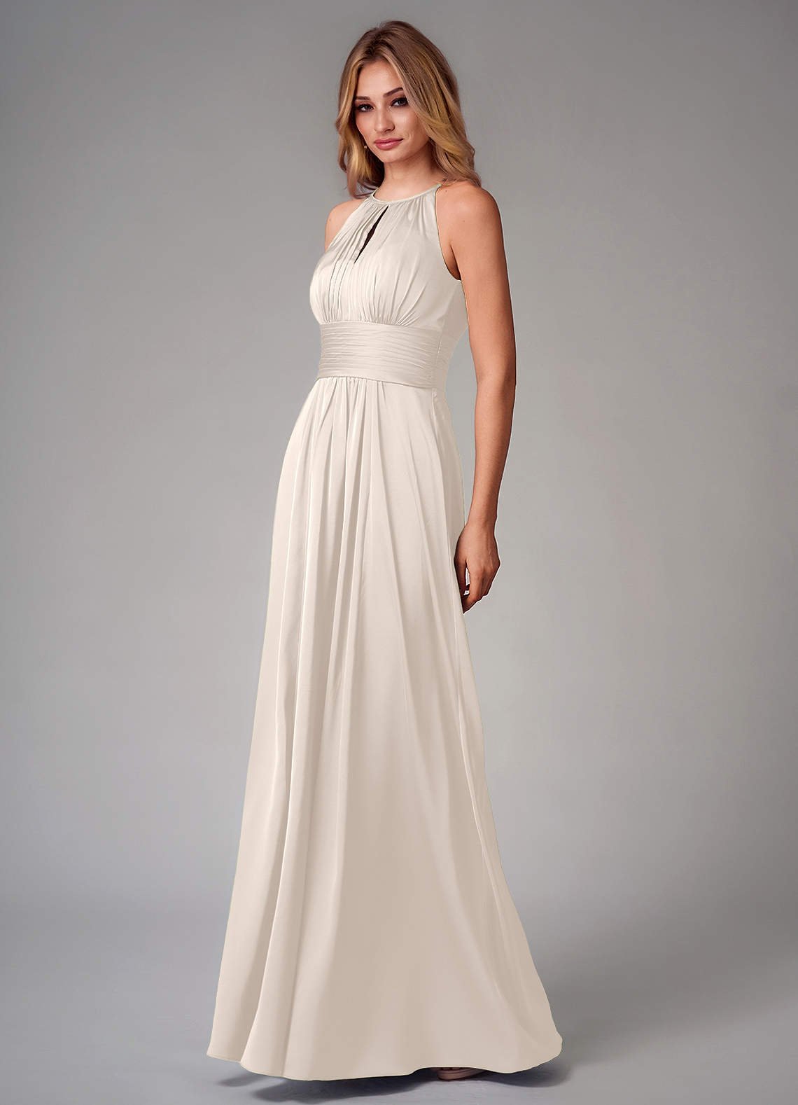 Bonnie A-Line Halter Stretch Satin Bridesmaid Dress in White Alabaster