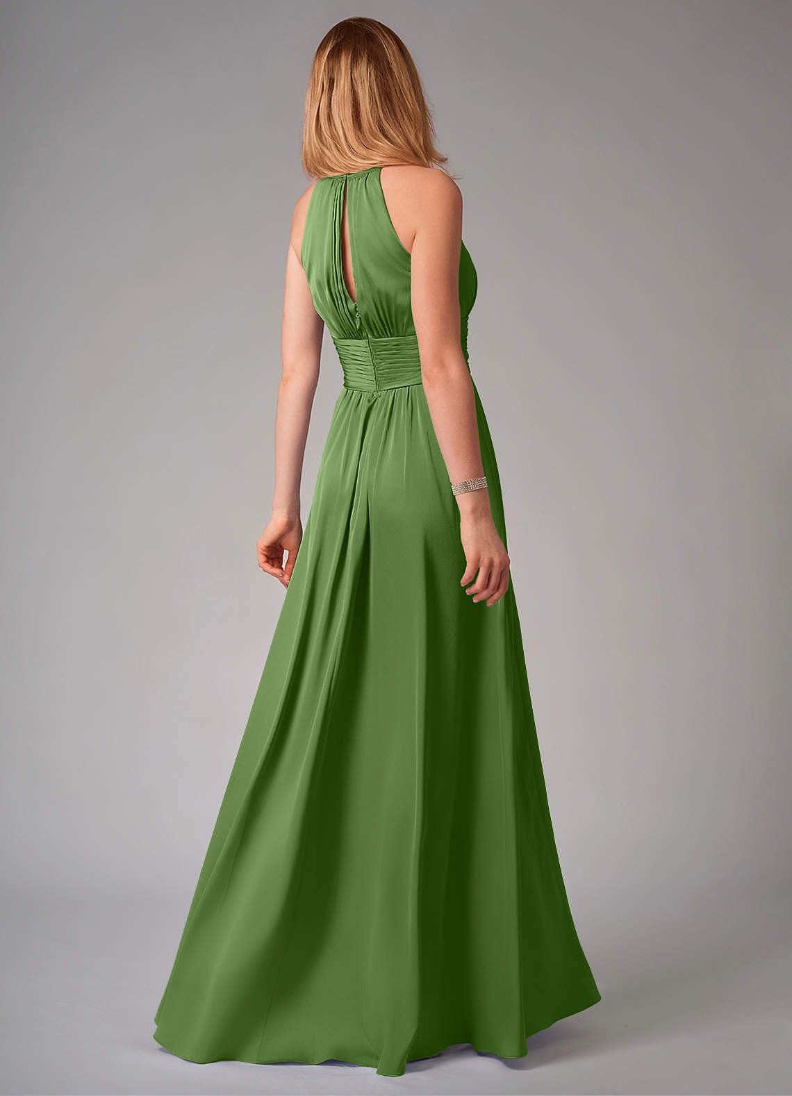 Bonnie A-Line Halter Stretch Satin Bridesmaid Dress in Basil