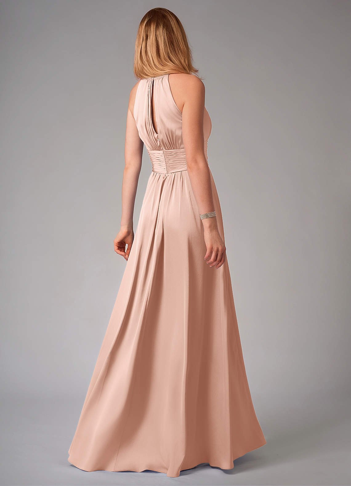 Bonnie A-Line Halter Stretch Satin Bridesmaid Dress in rose gold