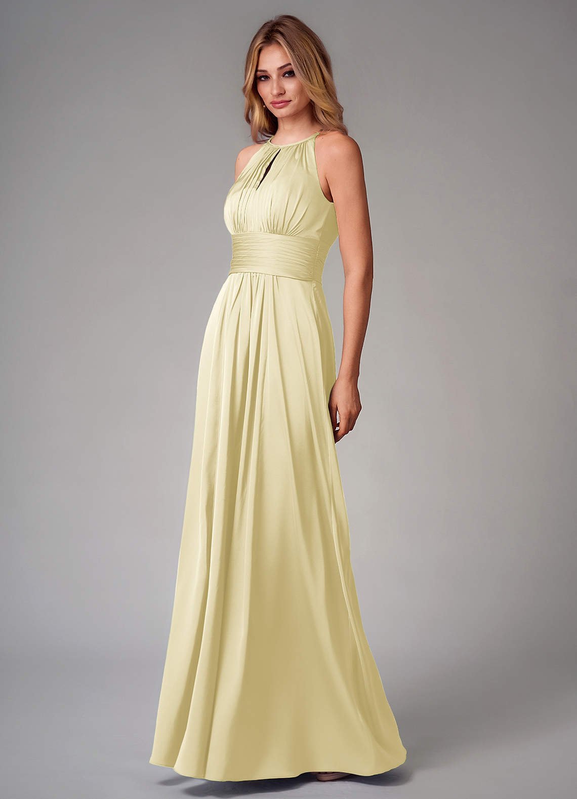 Bonnie A-Line Halter Stretch Satin Bridesmaid Dress in Lemon Sorbet