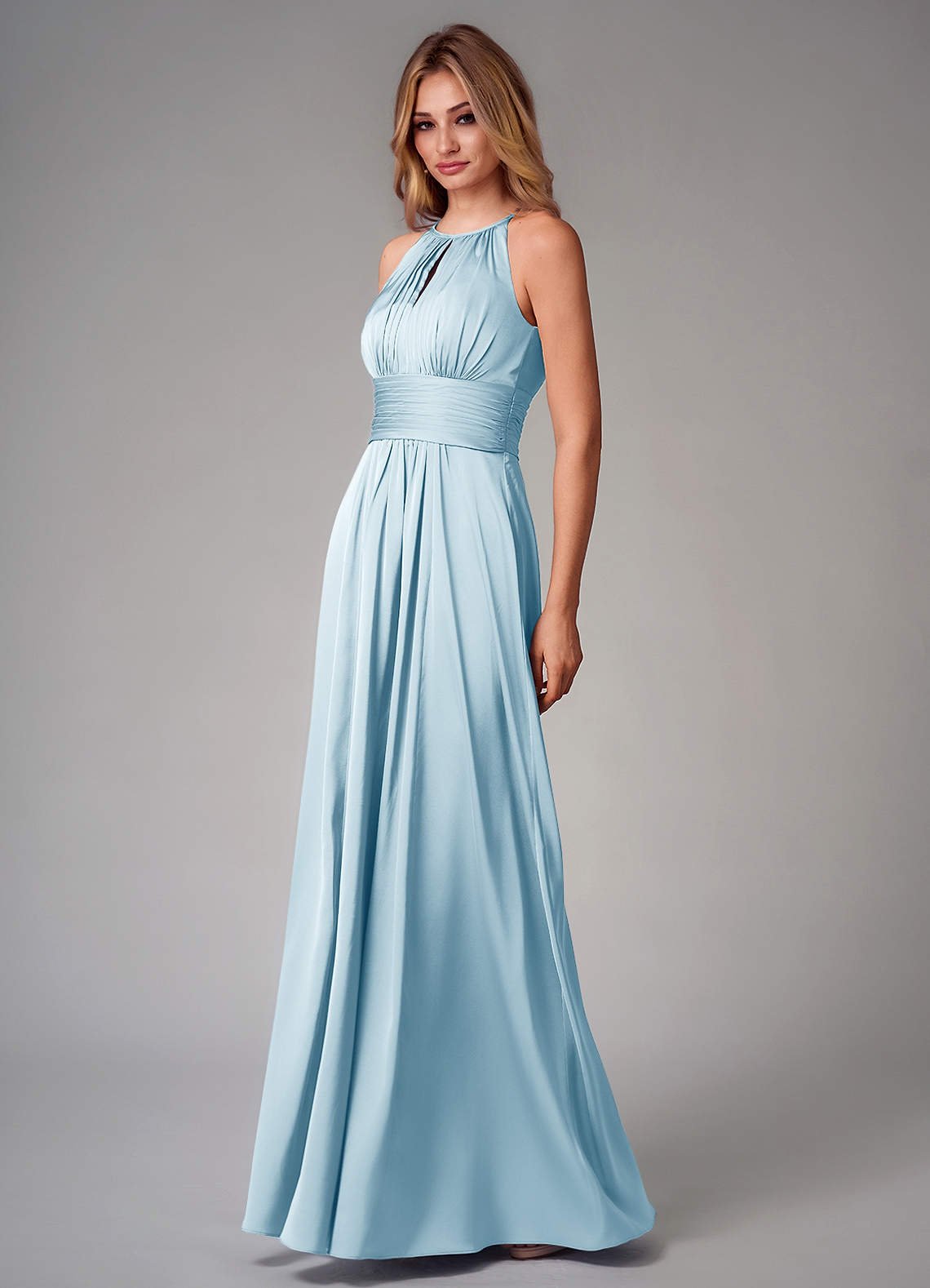 Bonnie A-Line Halter Stretch Satin Bridesmaid Dress in Sky Blue