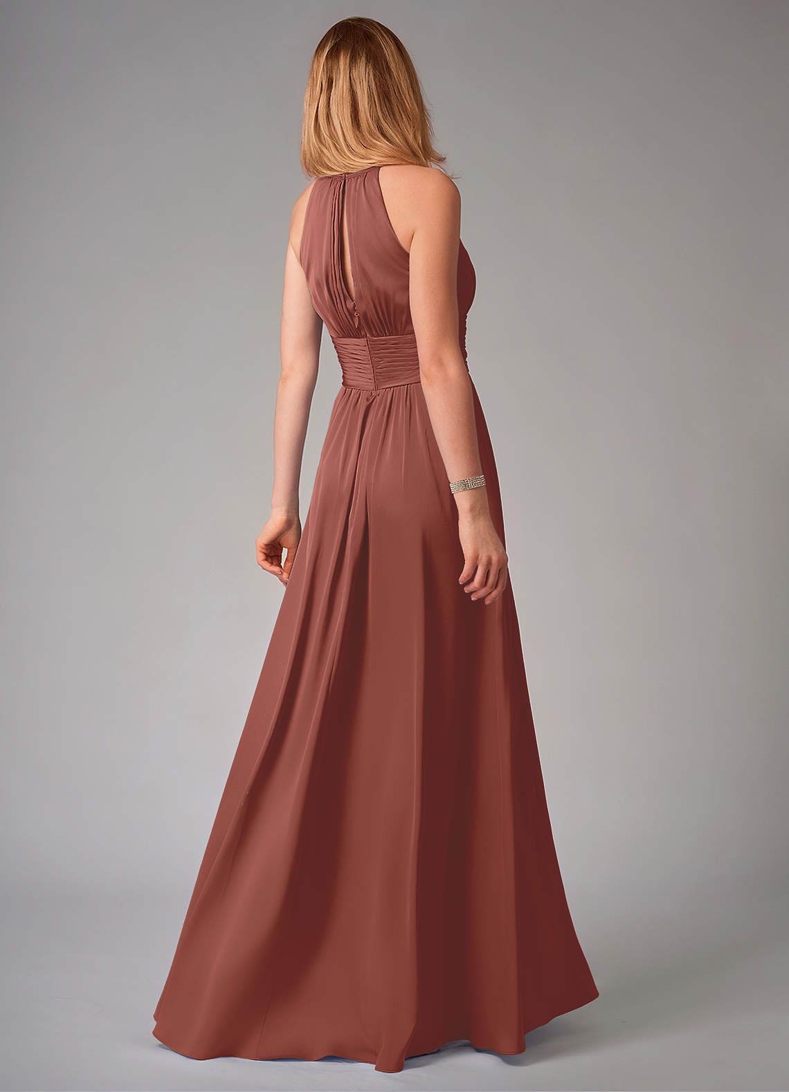 Bonnie A-Line Halter Stretch Satin Bridesmaid Dress in Auburn