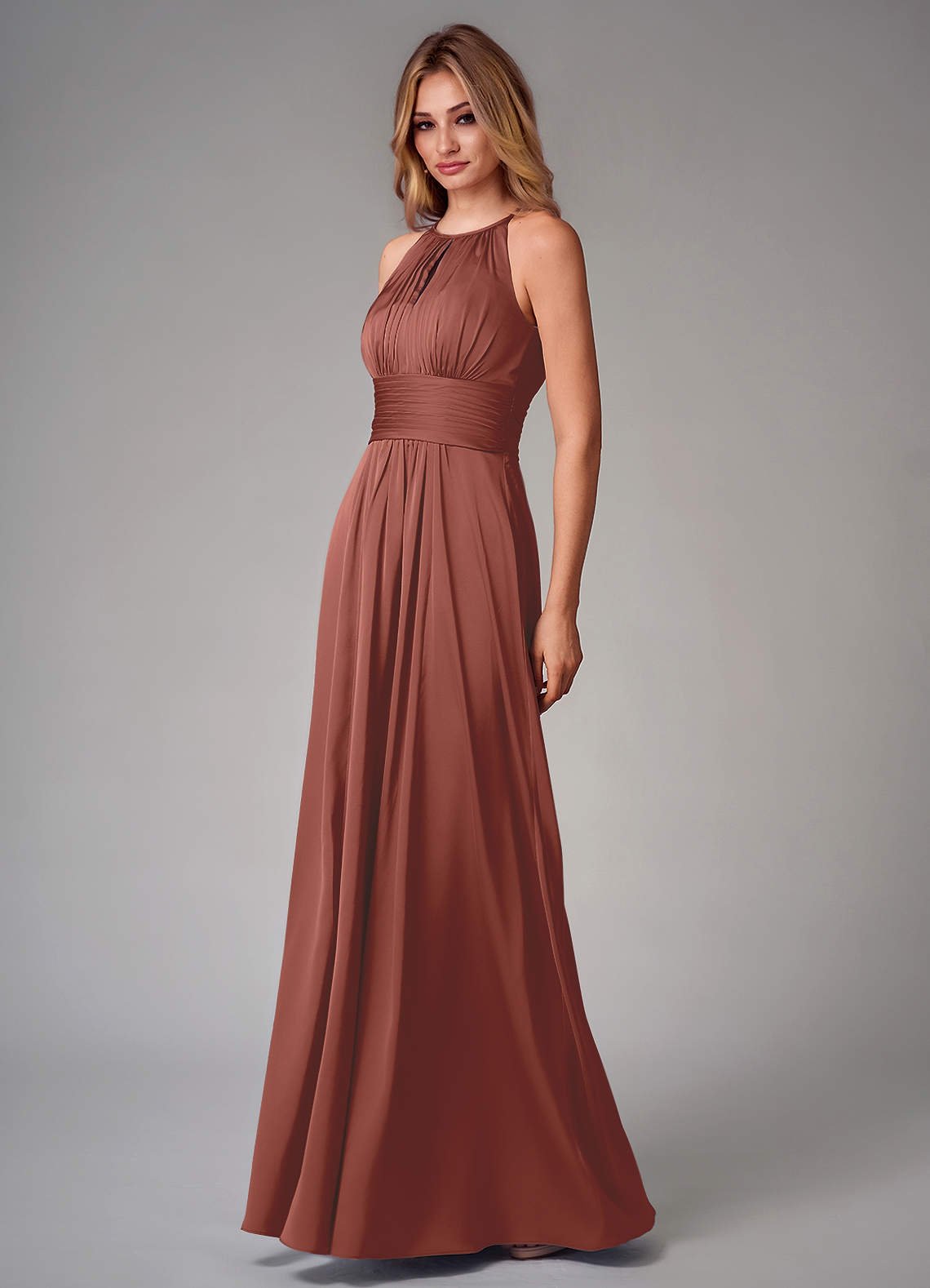 Bonnie A-Line Halter Stretch Satin Bridesmaid Dress in Auburn