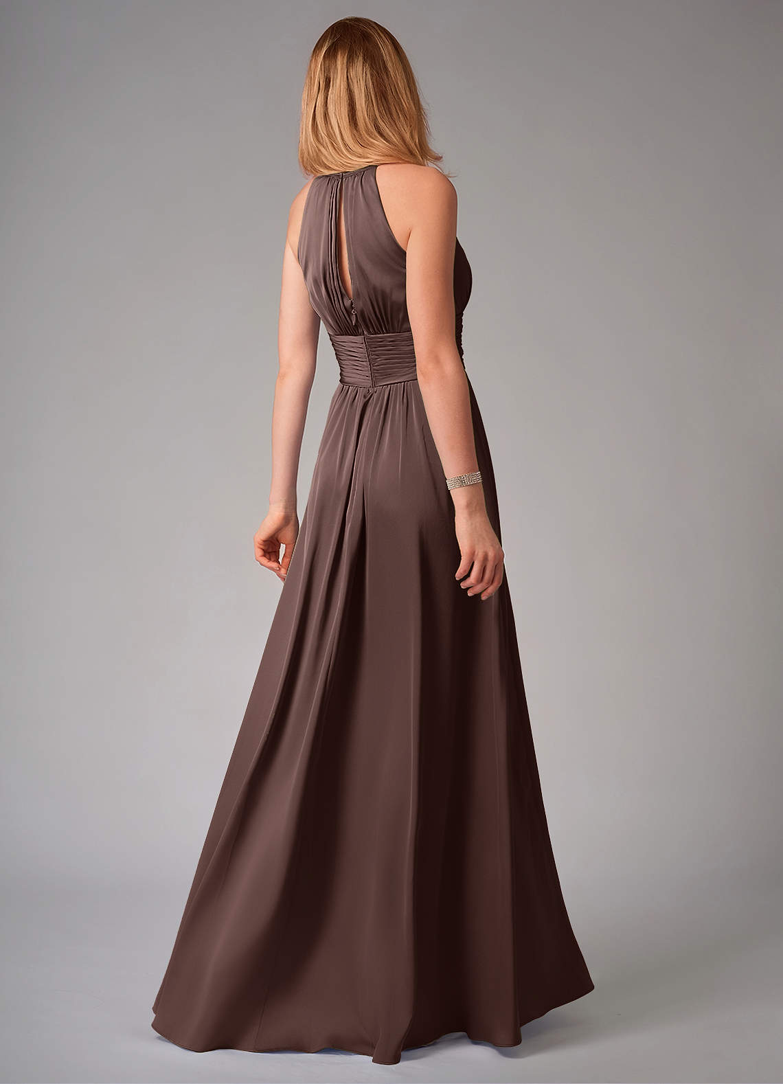 Bonnie A-Line Halter Stretch Satin Bridesmaid Dress in Ganache