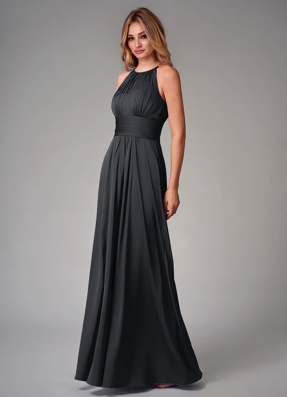 Bonnie A-Line Halter Stretch Satin Bridesmaid Dress in black