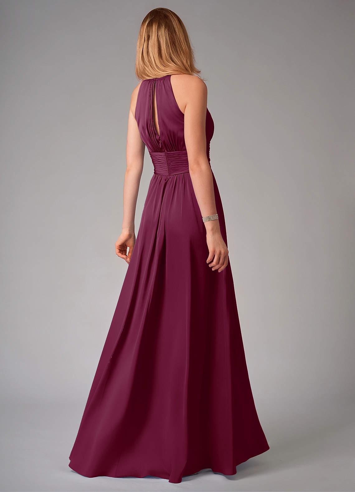 Bonnie A-Line Halter Stretch Satin Bridesmaid Dress in Mulberry