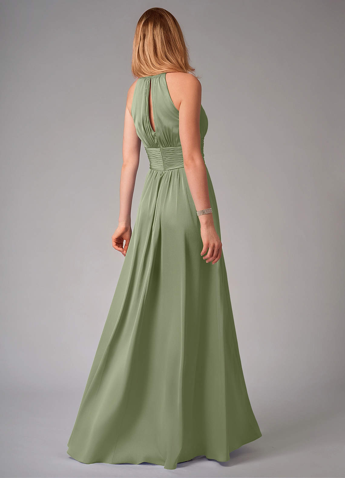Bonnie A-Line Halter Stretch Satin Bridesmaid Dress in Pistachio