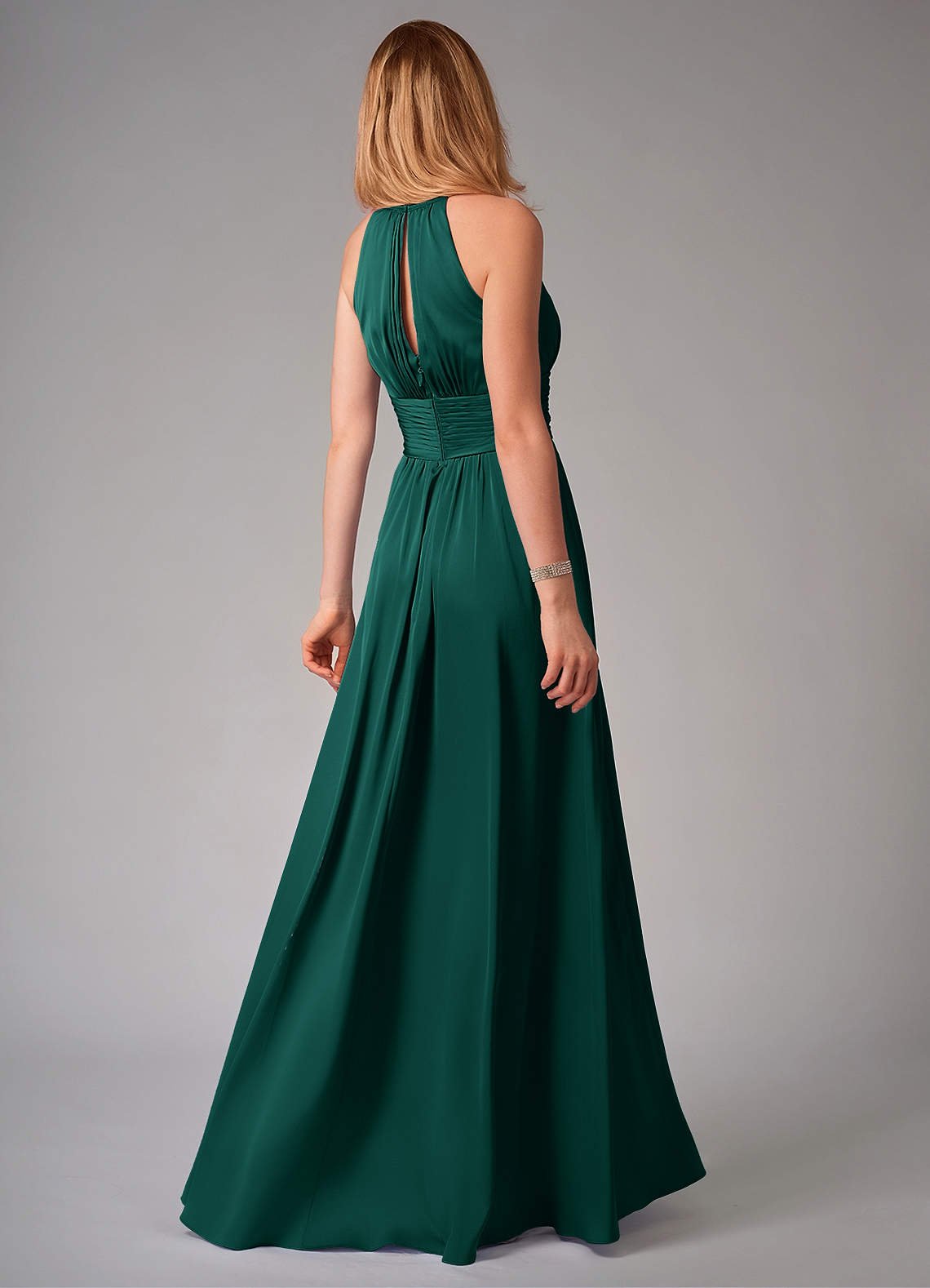Bonnie A-Line Halter Stretch Satin Bridesmaid Dress in Emerald