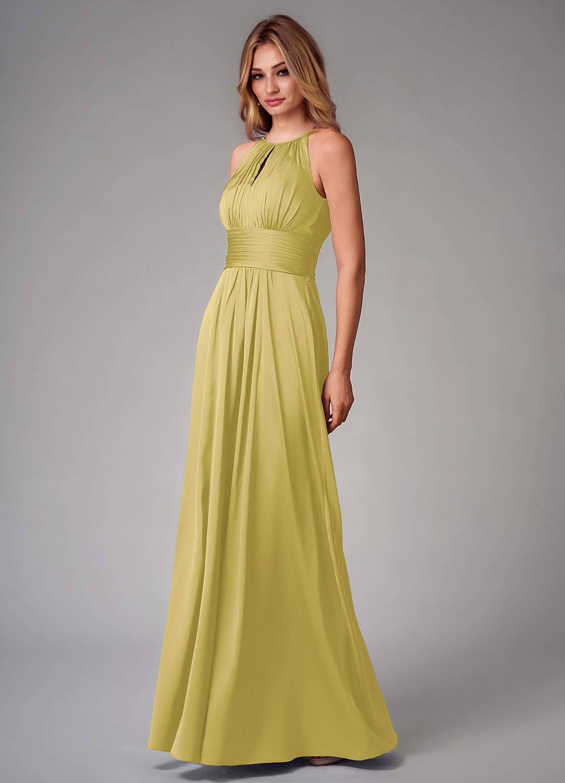 Bonnie A-Line Halter Stretch Satin Bridesmaid Dress in Canary