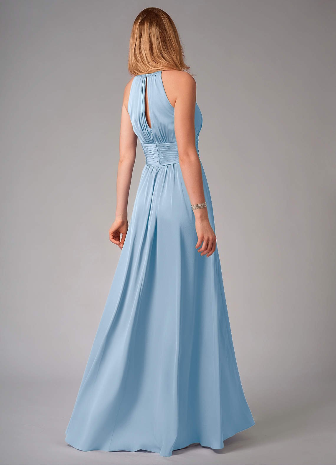 Bonnie A-Line Halter Stretch Satin Bridesmaid Dress in Powder Blue