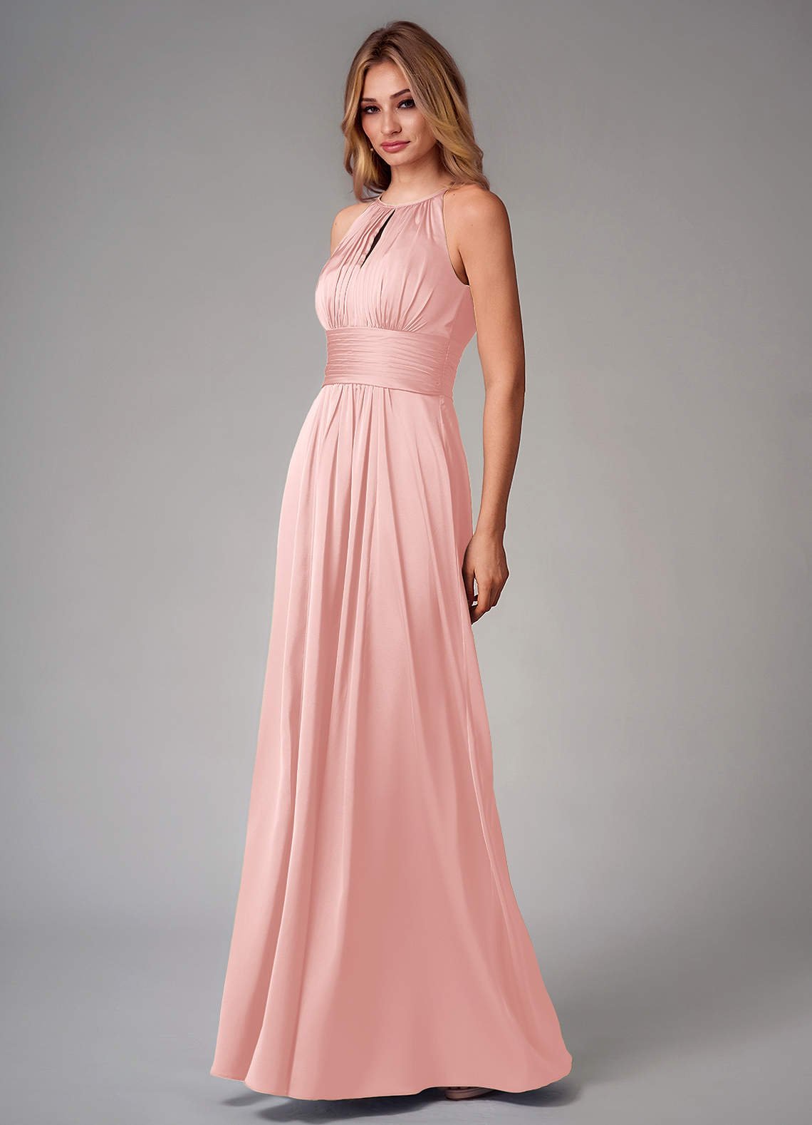 Bonnie A-Line Halter Stretch Satin Bridesmaid Dress in Powder Pink