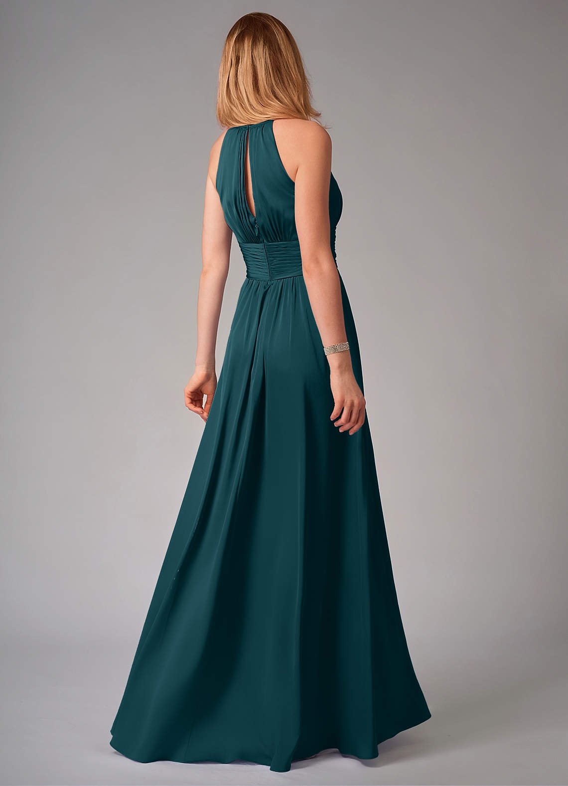 Bonnie A-Line Halter Stretch Satin Bridesmaid Dress in Pine