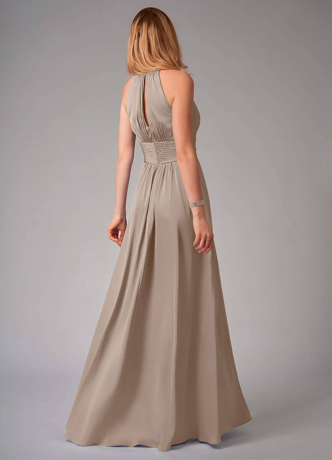 Bonnie A-Line Halter Stretch Satin Bridesmaid Dress in Taupe