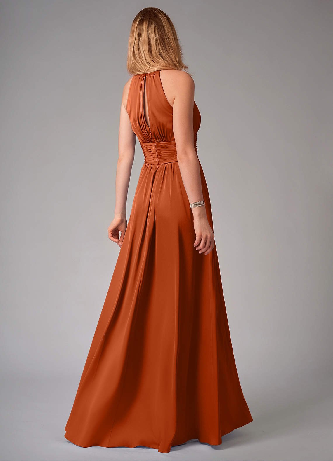 Bonnie A-Line Halter Stretch Satin Bridesmaid Dress in Burnt Orange
