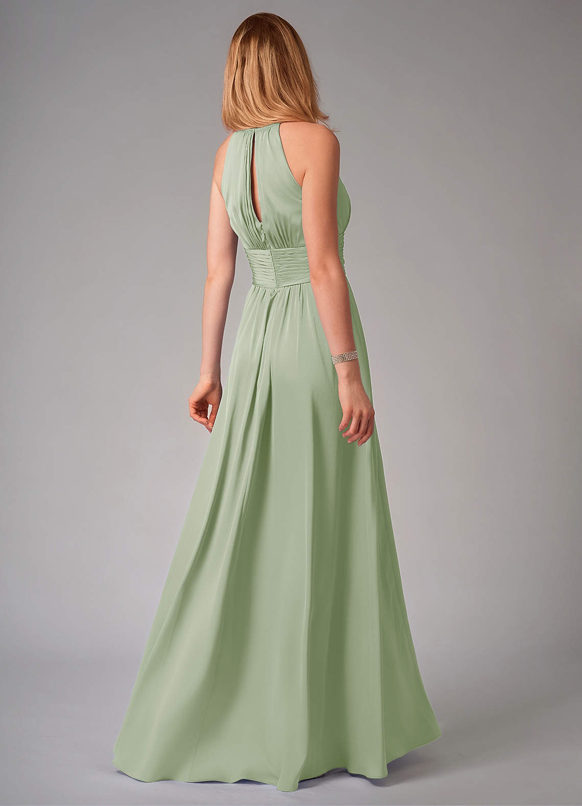 Bonnie A-Line Halter Stretch Satin Bridesmaid Dress in Dusty Sage
