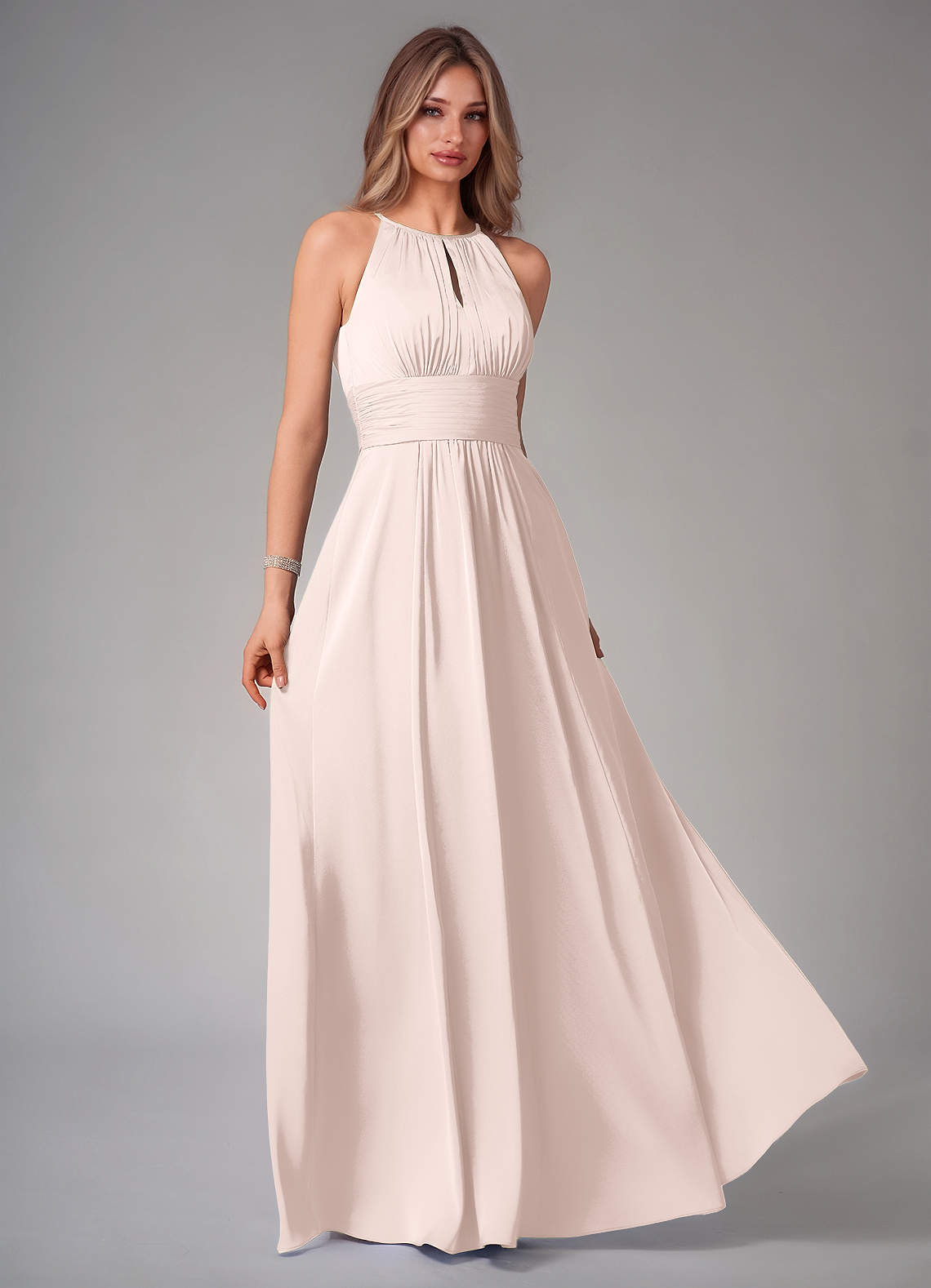 Bonnie A-Line Halter Stretch Satin Bridesmaid Dress in Blushing Pink