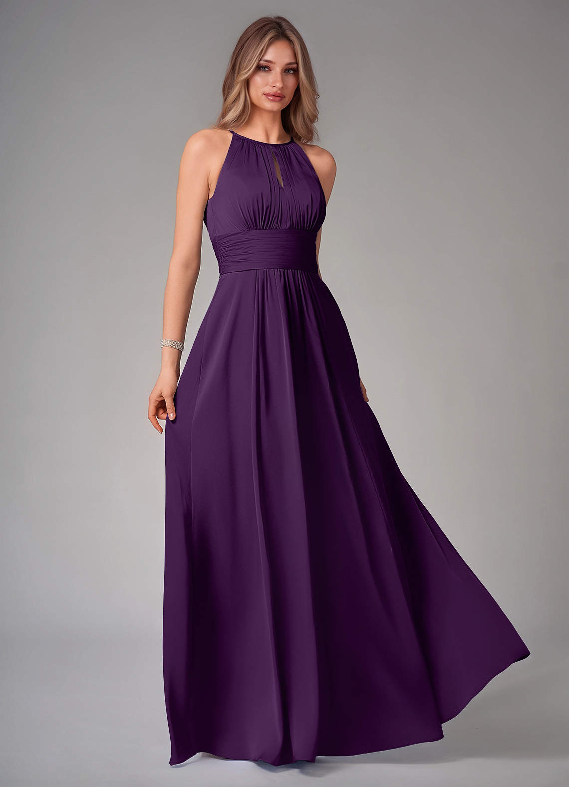 Bonnie A-Line Halter Stretch Satin Bridesmaid Dress in Grape