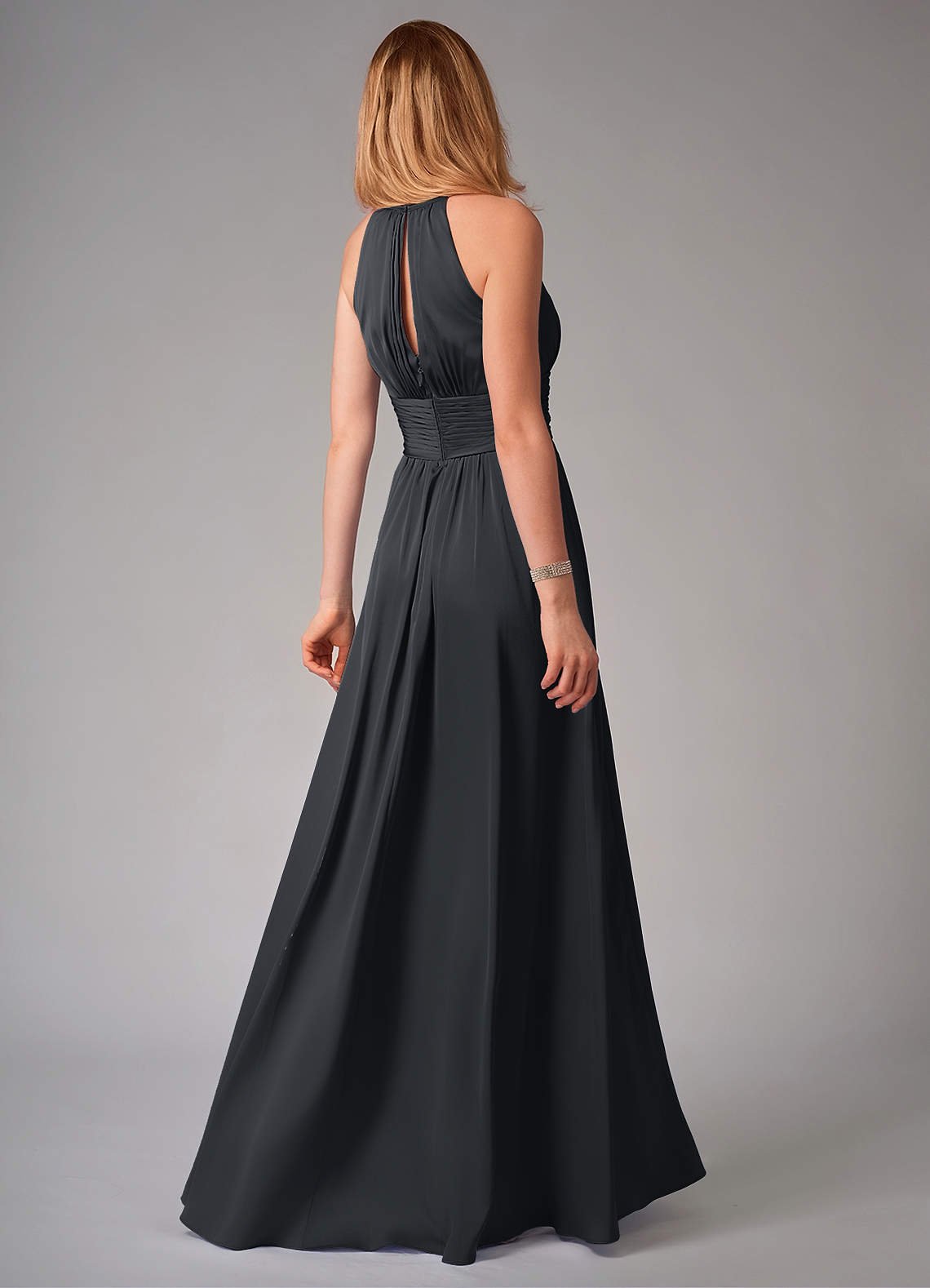 Bonnie A-Line Halter Stretch Satin Bridesmaid Dress in black
