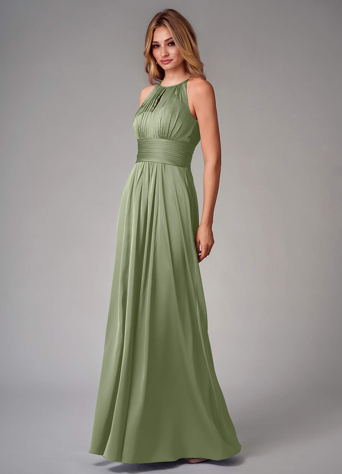 Bonnie A-Line Halter Stretch Satin Bridesmaid Dress in Pistachio