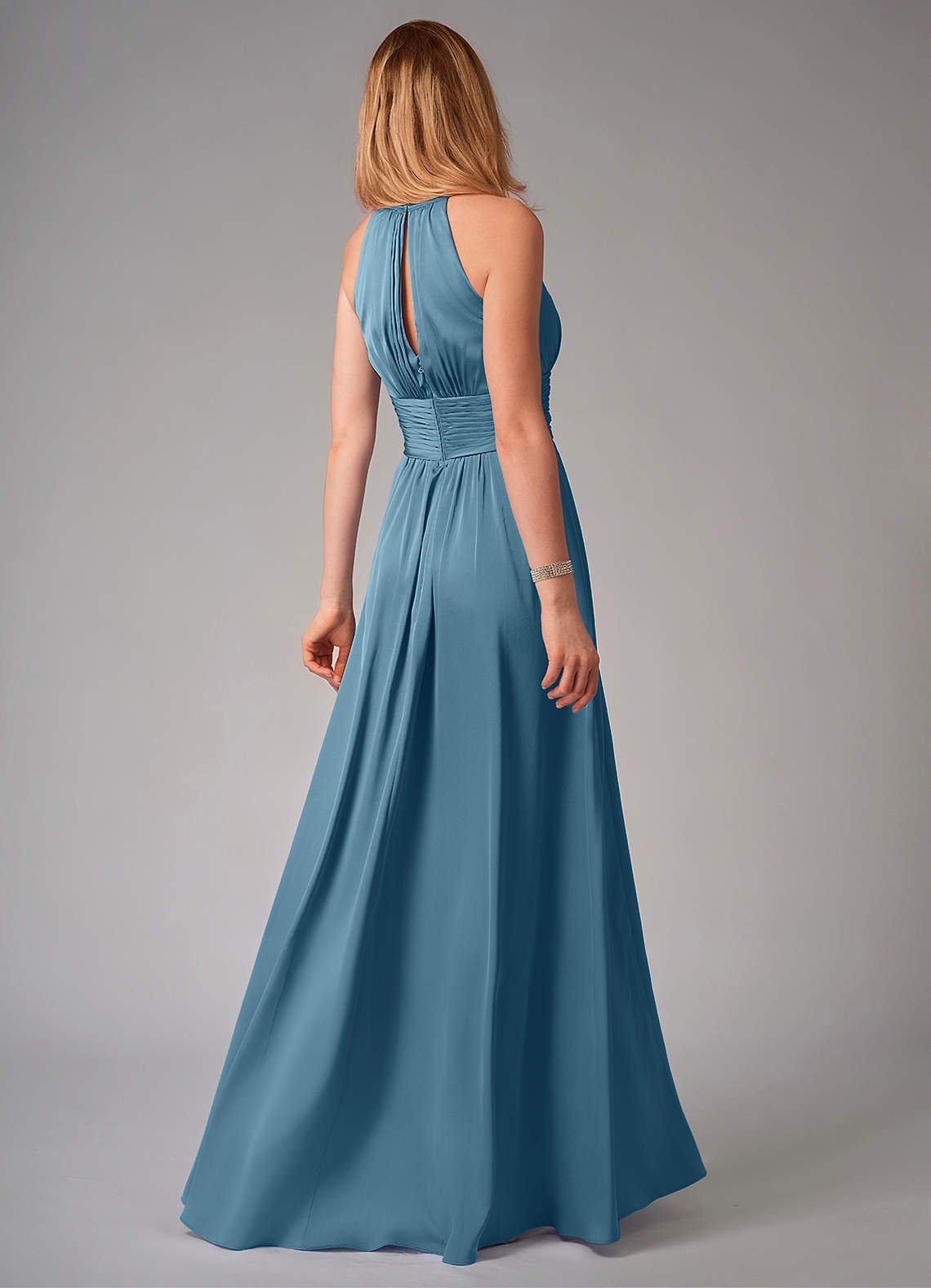 Bonnie A-Line Halter Stretch Satin Bridesmaid Dress in Bermuda