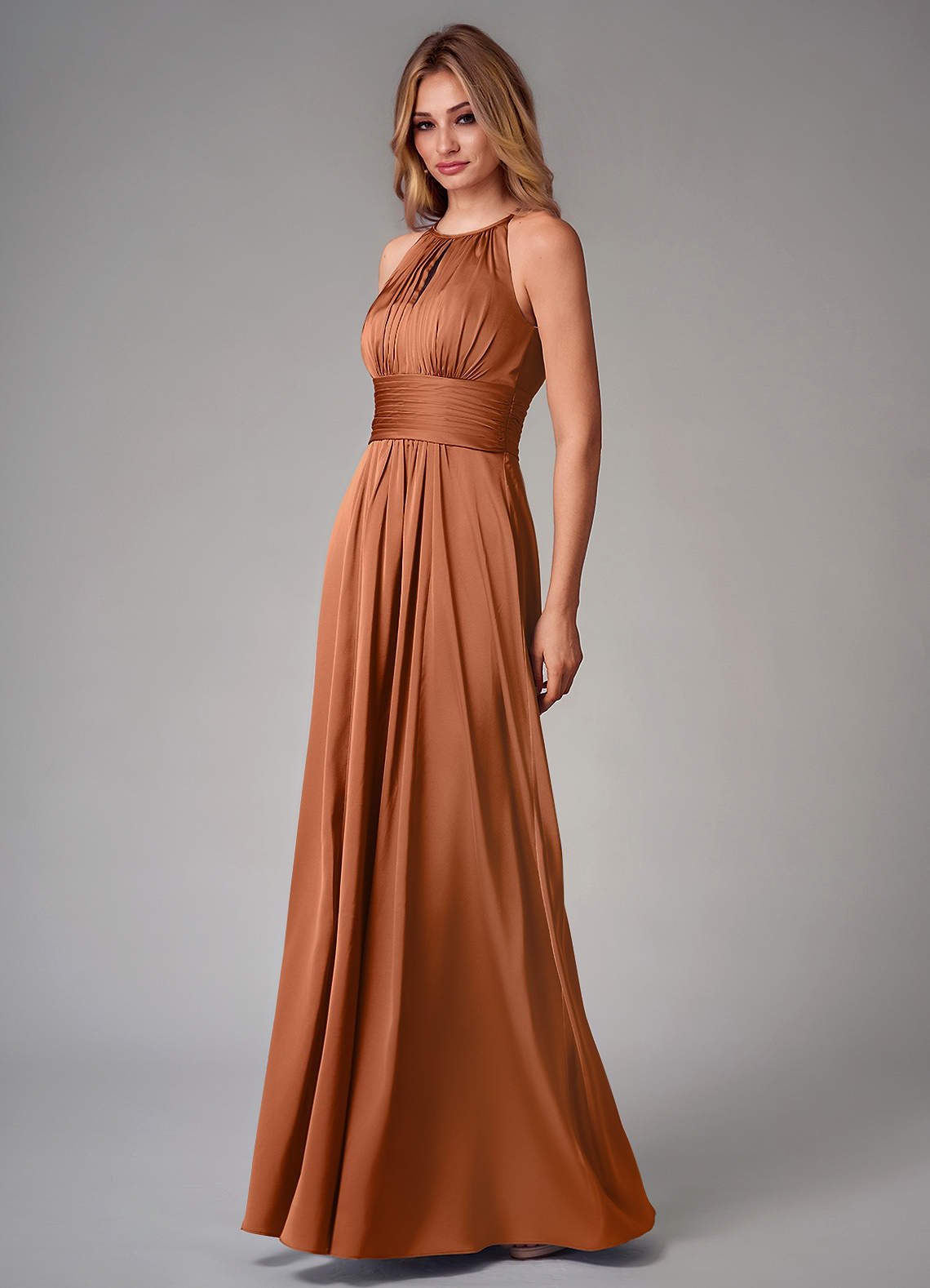 Bonnie A-Line Halter Stretch Satin Bridesmaid Dress in Copper