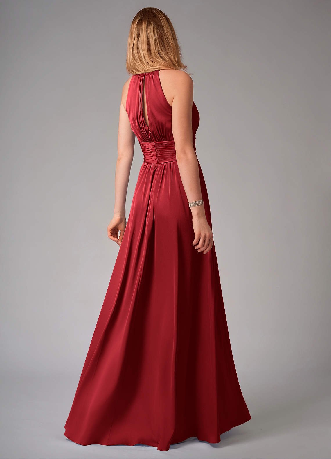Bonnie A-Line Halter Stretch Satin Bridesmaid Dress in Scarlet