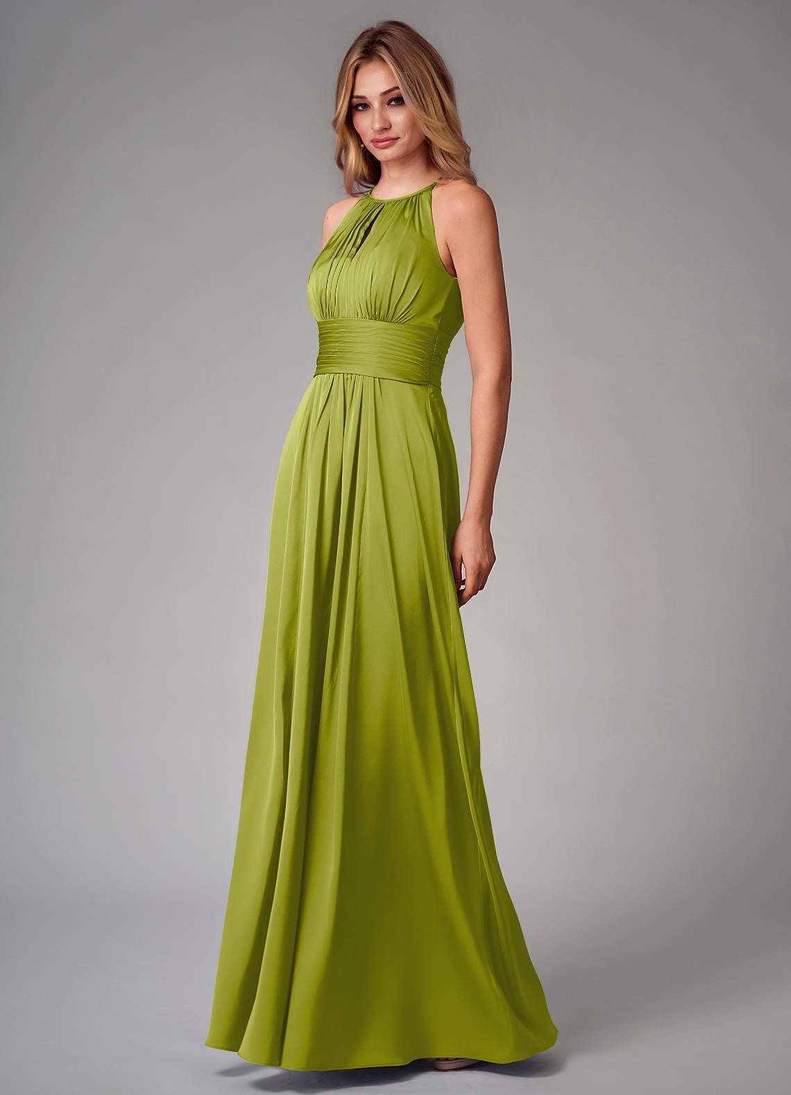 Bonnie A-Line Halter Stretch Satin Bridesmaid Dress in Lemongrass