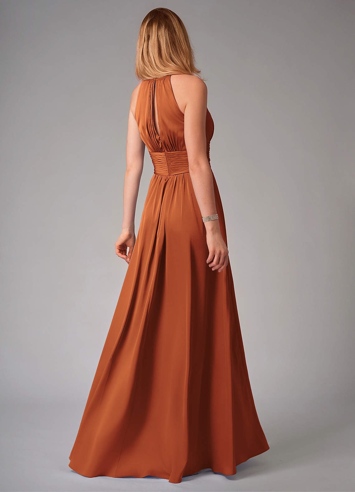 Bonnie A-Line Halter Stretch Satin Bridesmaid Dress in Cinnamon