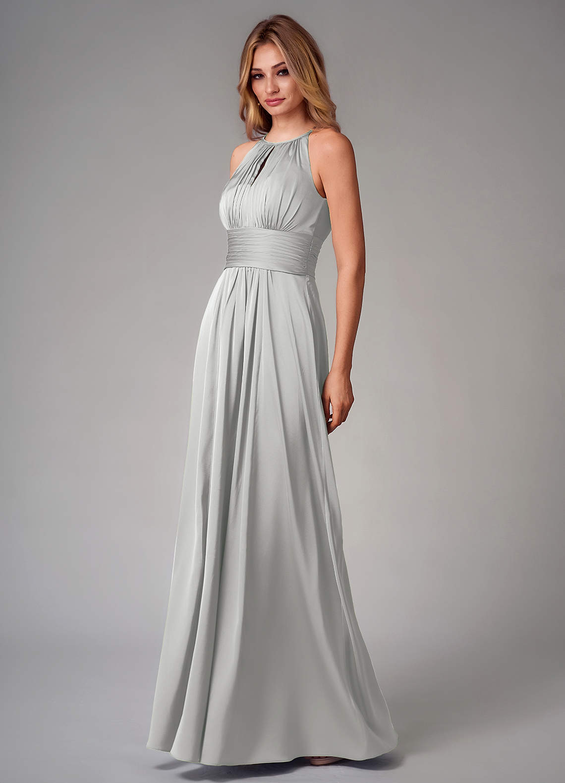 Bonnie A-Line Halter Stretch Satin Bridesmaid Dress in Silver