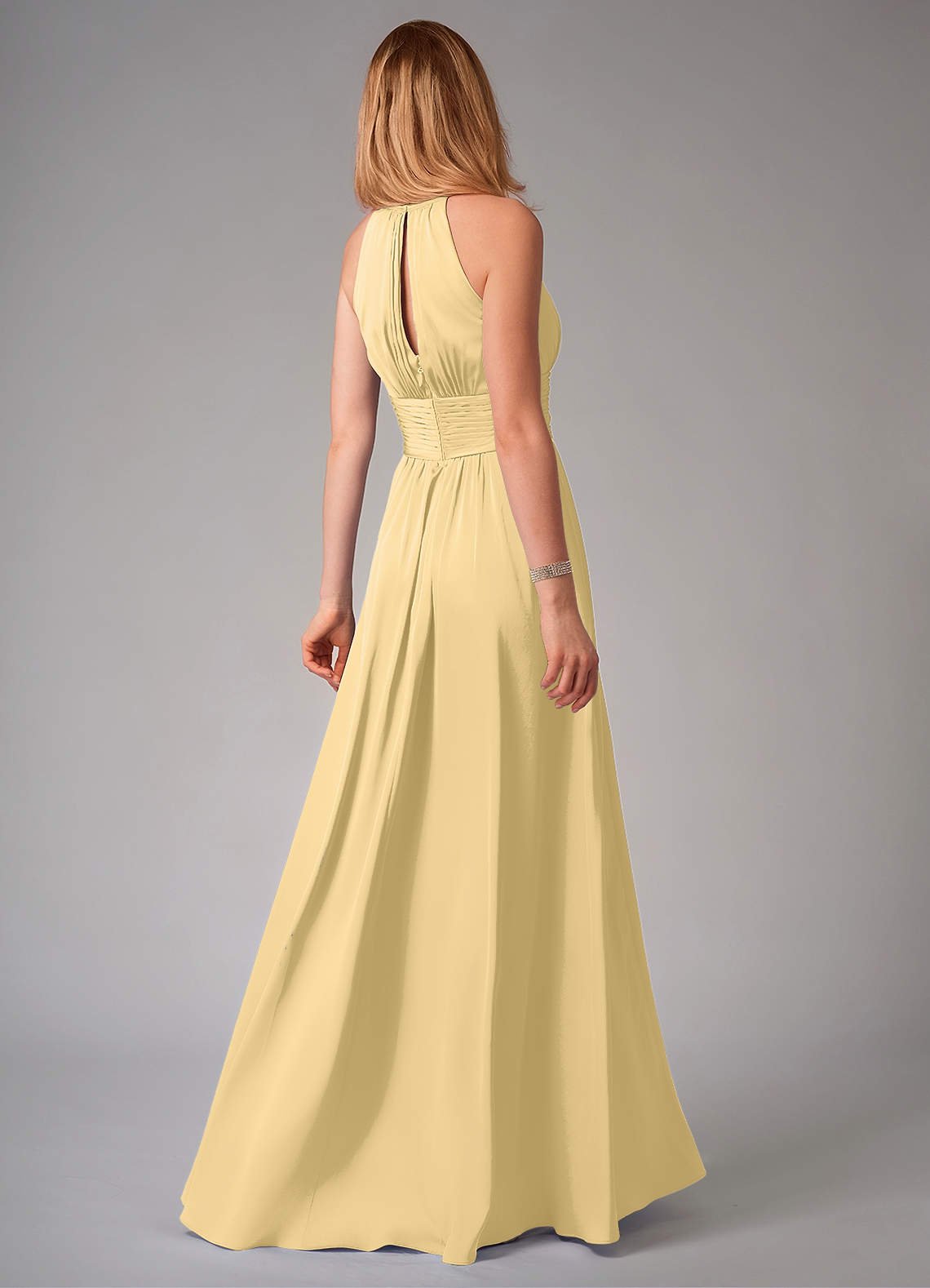 Bonnie A-Line Halter Stretch Satin Bridesmaid Dress in Butter