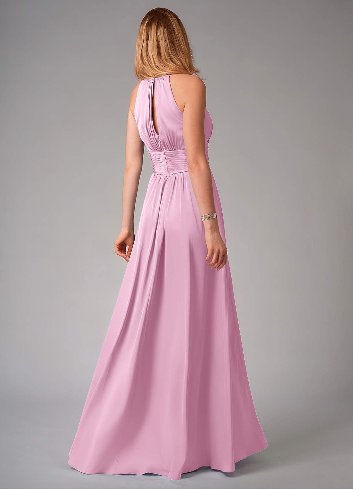 Bonnie A-Line Halter Stretch Satin Bridesmaid Dress in candy pink