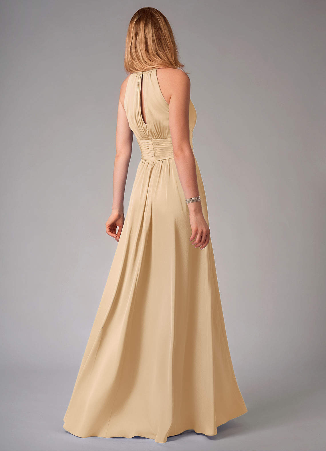 Bonnie A-Line Halter Stretch Satin Bridesmaid Dress in Gold