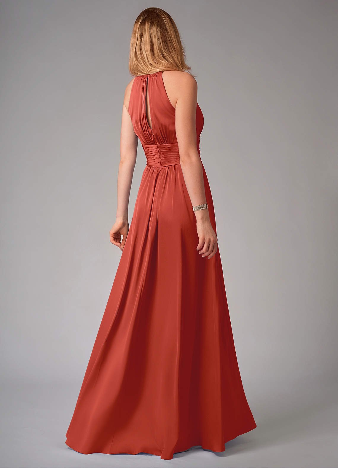 Bonnie A-Line Halter Stretch Satin Bridesmaid Dress in Rust