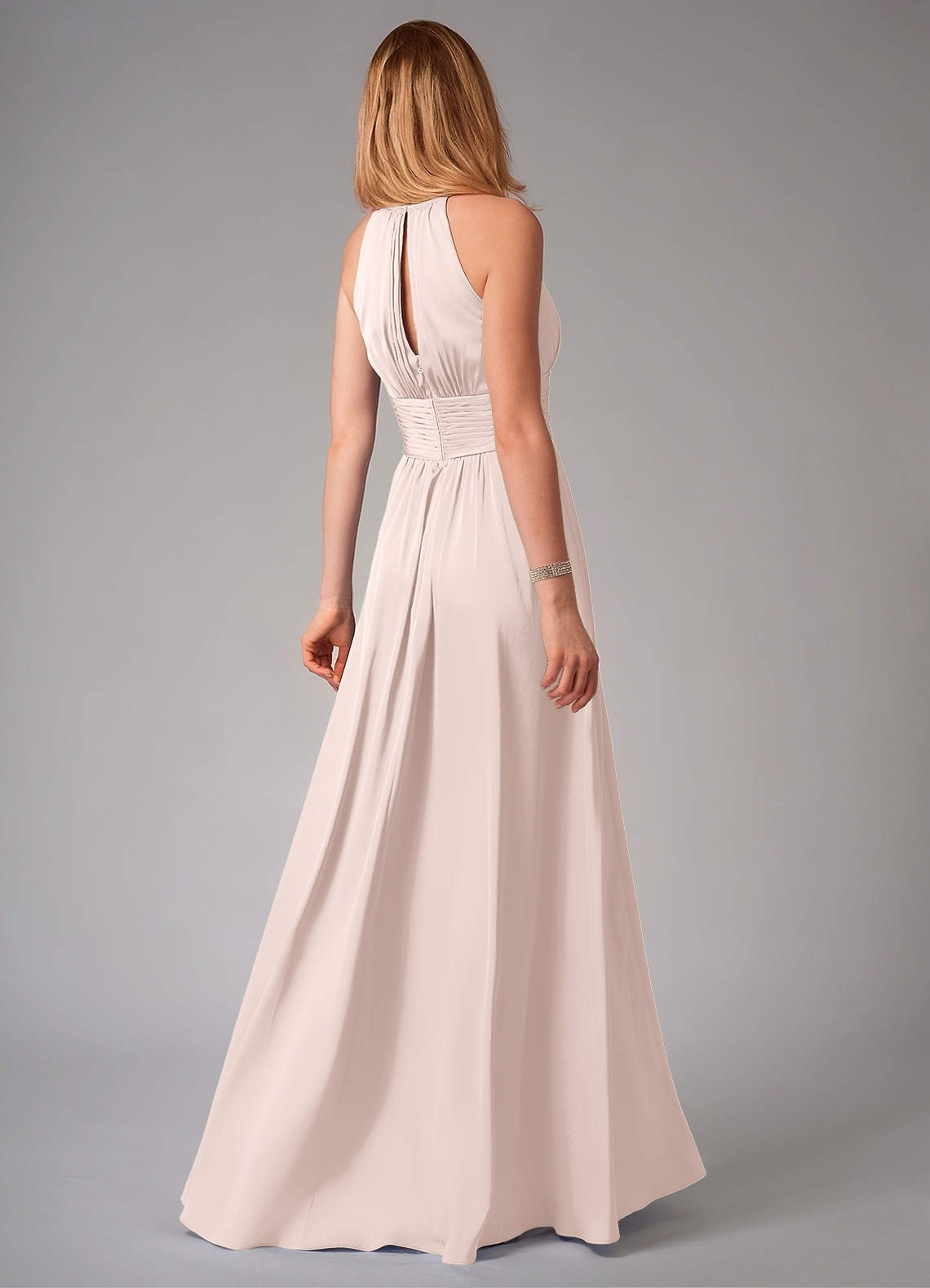 Bonnie A-Line Halter Stretch Satin Bridesmaid Dress in Blushing Pink