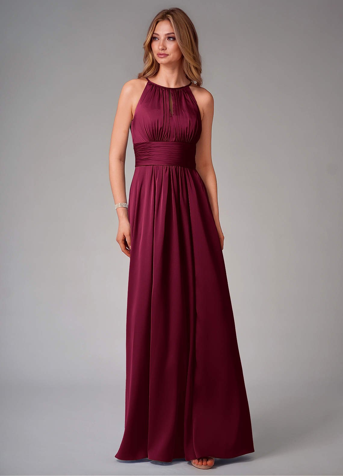 Bonnie A-Line Halter Stretch Satin Bridesmaid Dress